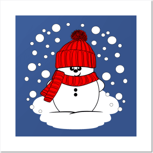Cheeky Christmas Snowman with Red Hat and Scarf Posters and Art